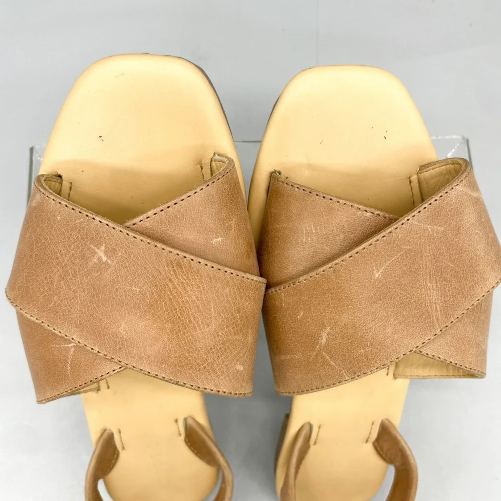 Nisolo Womens 7 All Day Cross Strap Sandals Shoes Tan Leather Slingback Flats